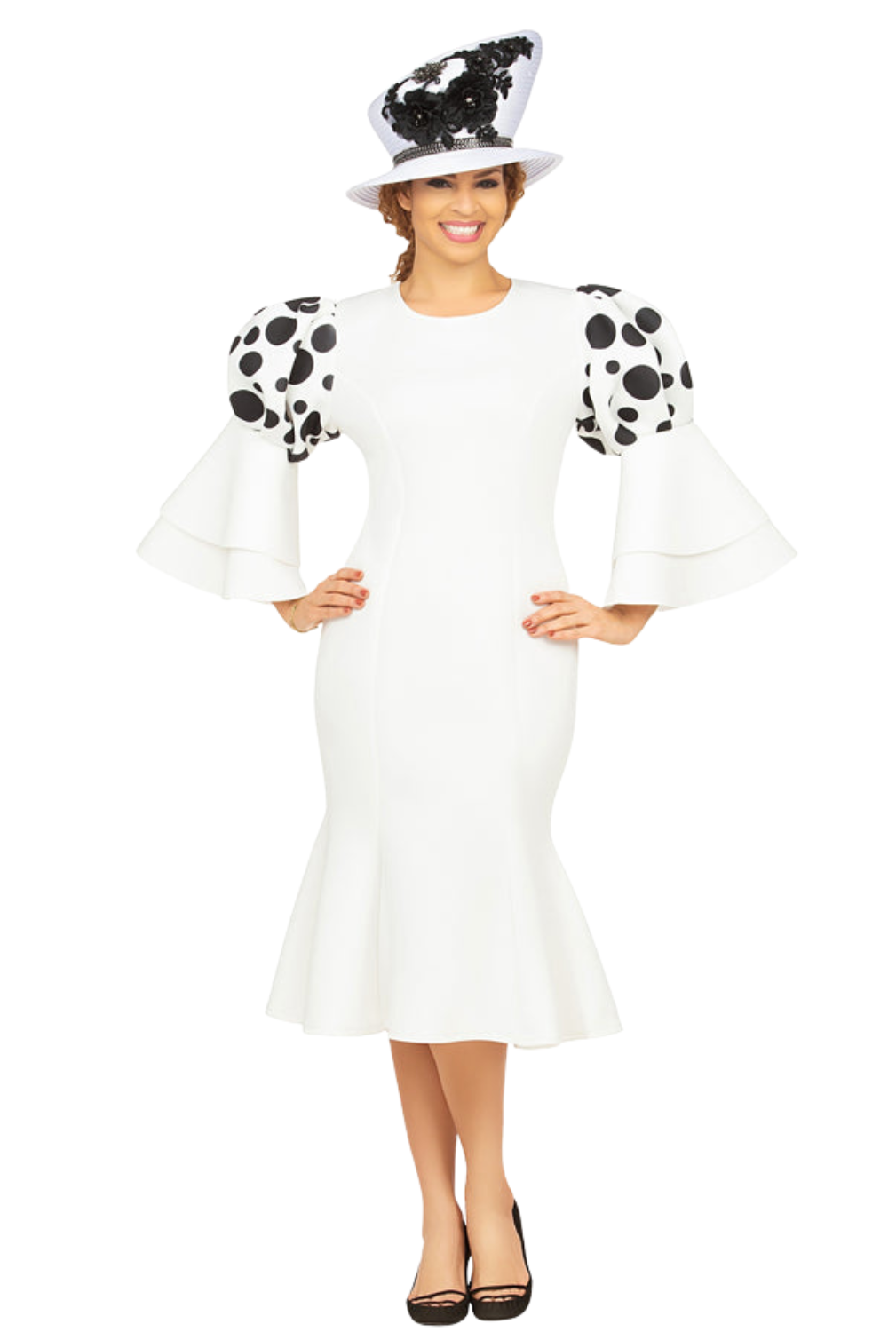 Puff Bell Slv Scuba Dress w/ Mermaid Sweep