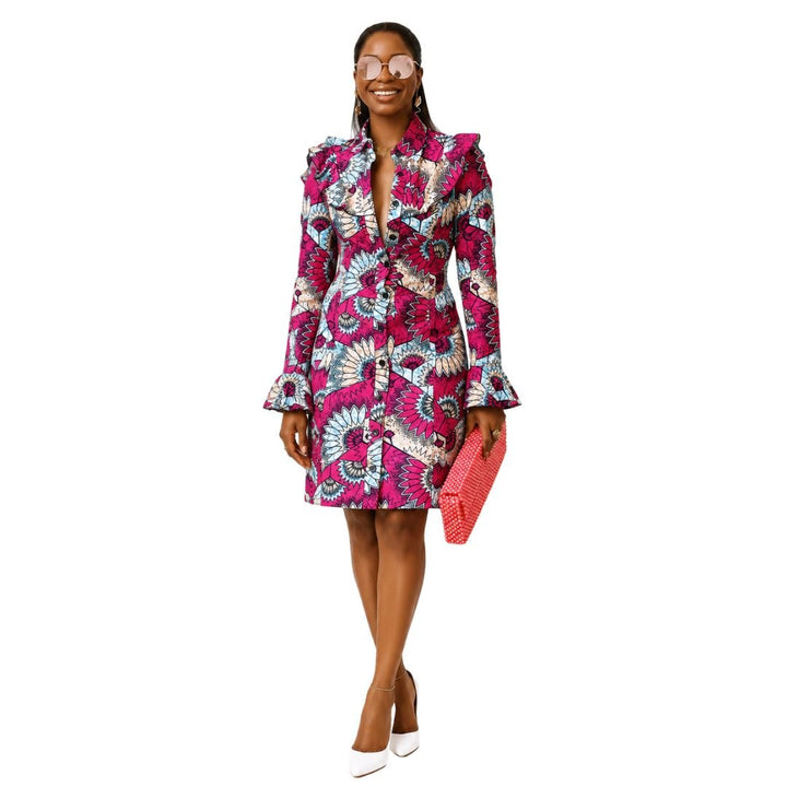 RERE AFRICAN PRINT BUTTON FRONT SHIRT DRESS - Especially Yours