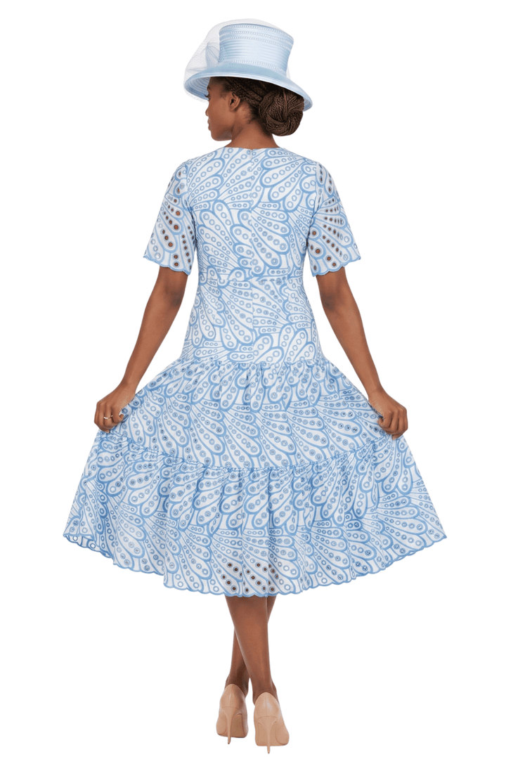 V-neck Cotton Blend A-line Tiered Eyelet Dress - Especially Yours