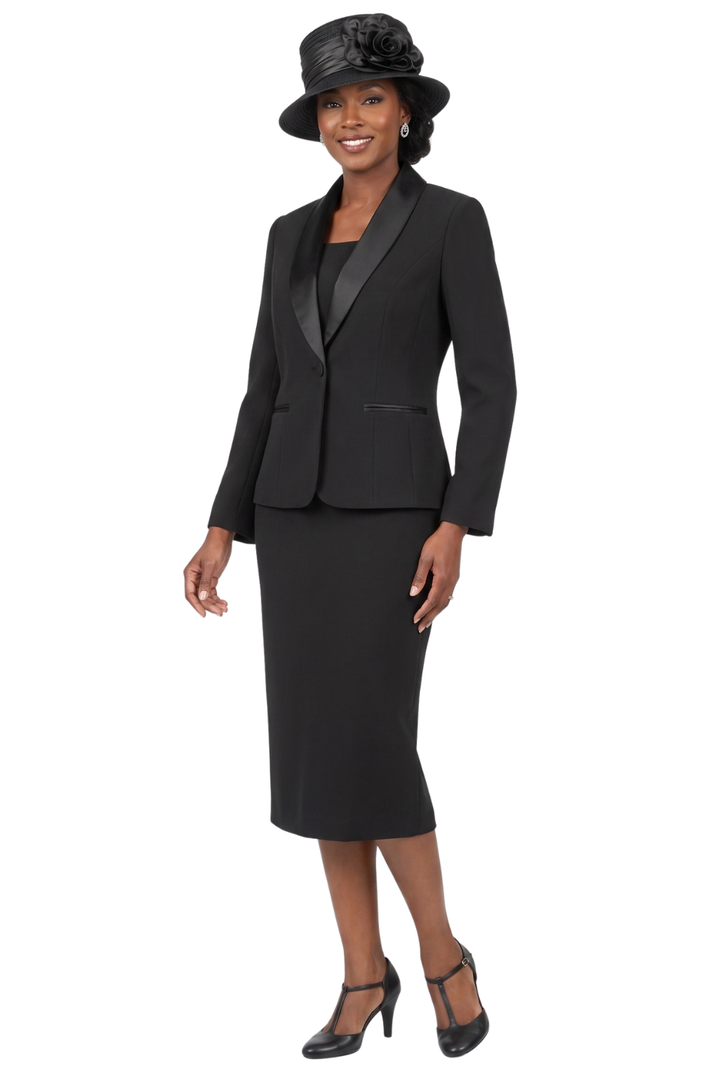 3pc Satin Shawl Lapel Skirt Suit