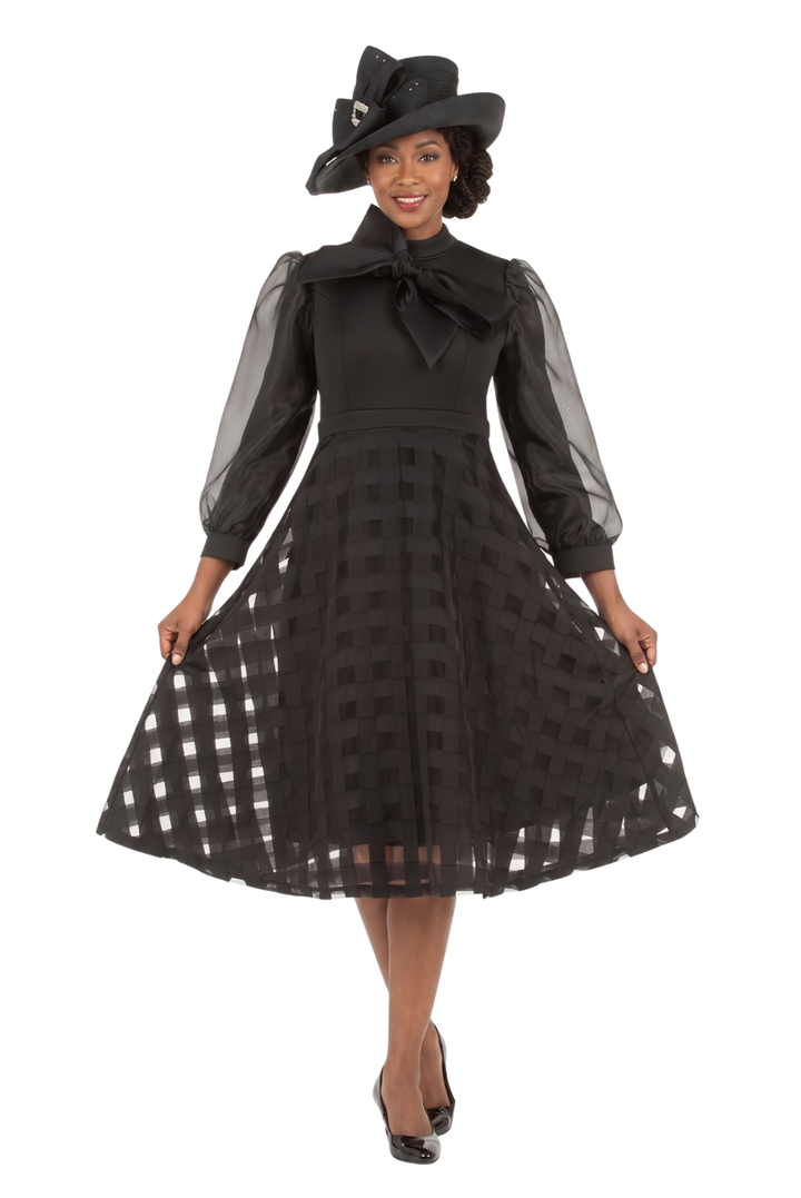 Mock Nk Plaid Organza A-line Drs w/ Bow