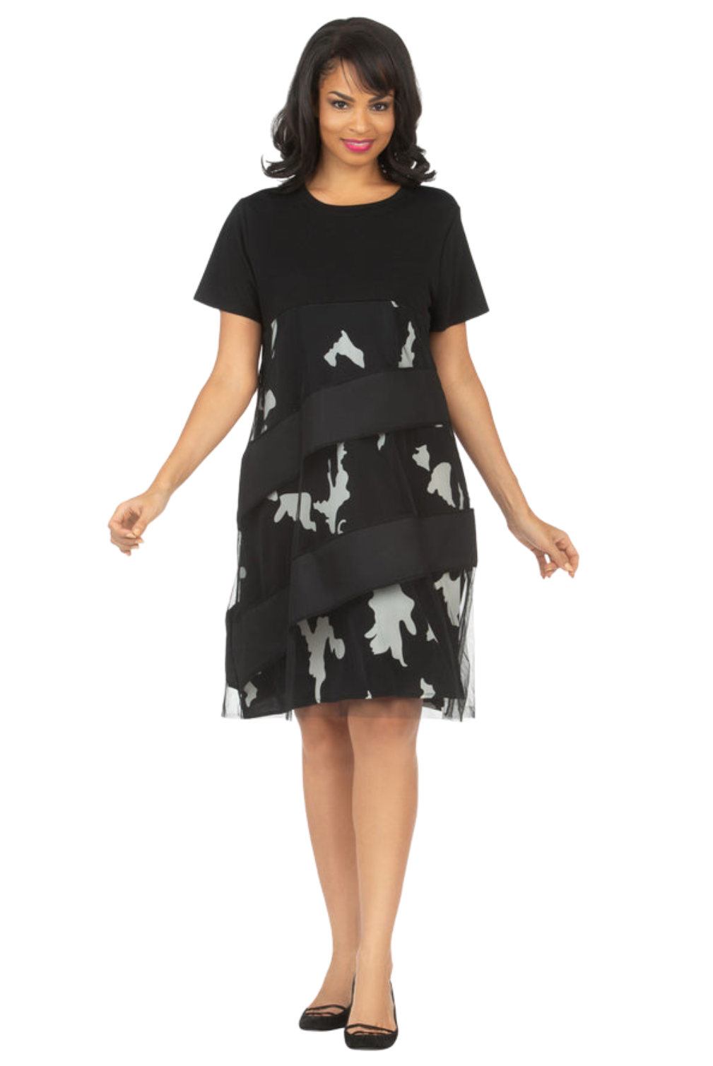 Short Slv Print/Solid Tunic Dress