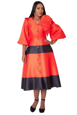Colorblock Bow Detail Midi Dress - 41085