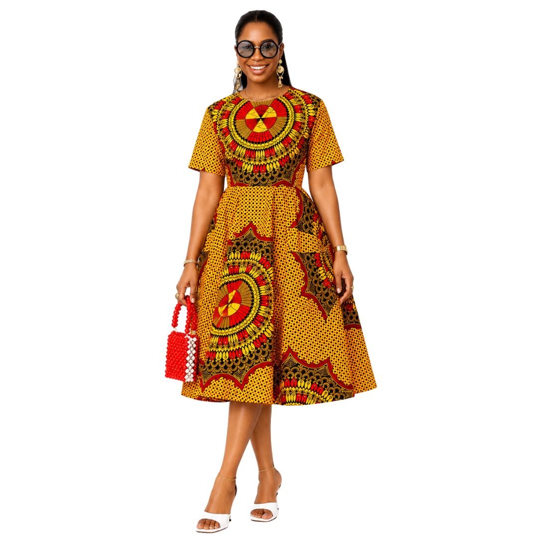 MARIAMA AFRICAN PRINT MIDI DRESS [ORANGE] - Especially Yours