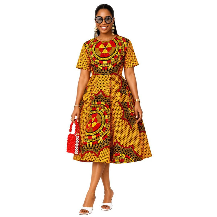 MARIAMA AFRICAN PRINT MIDI DRESS [ORANGE] - Especially Yours