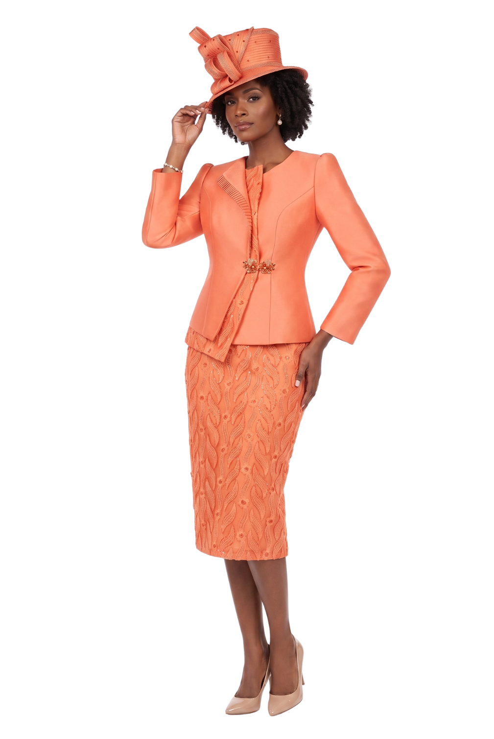 2pc Silky Twill Jkt + Sequined Lace Skirt Suit - P