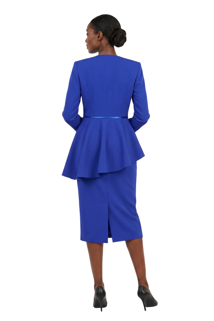 2pc Scuba Stoned Uneven Peplum Jkt+Skt Suit