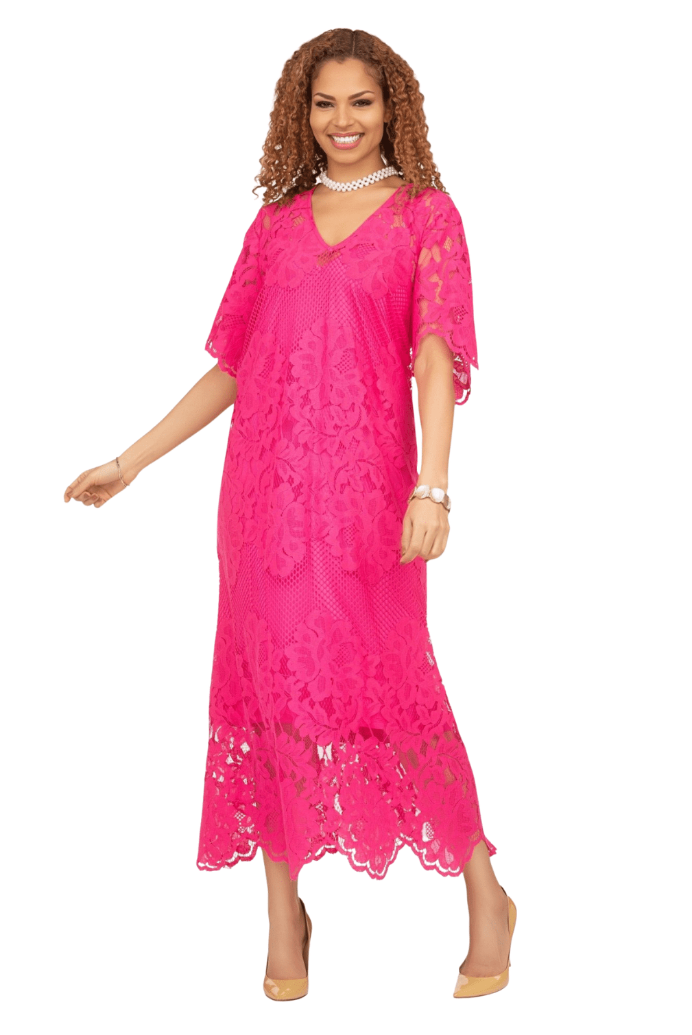 V - neck Short Slv Lace Dress w/ Slip - Especially Yours