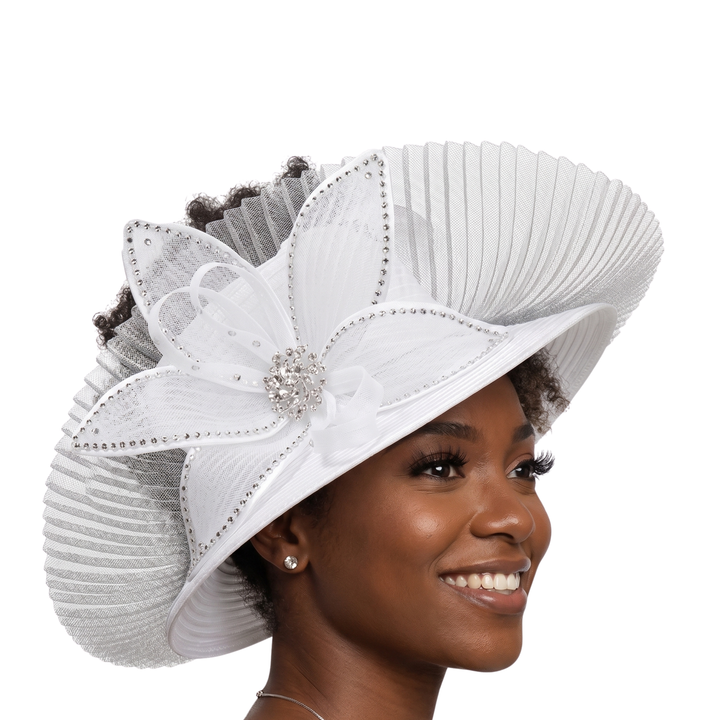 Medium Brim Stoned Hat w/ Flwr and Fan-shaped Veil