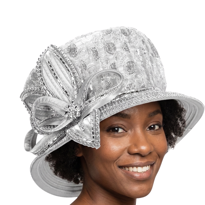 Lace Detail Rhinestone Bow Dress Hat