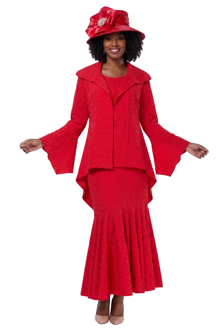 3pc Popcorn Hi-lo Jkt, Cami, Pleated Skirt Set