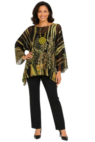 Lior One Size Green Brown Abstrac Floral Boho