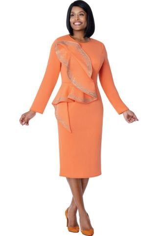 Rhinestone Embellished Asymmetrical Ruffle Sheath Dress in Sunset Orange SL600831 - Especially Yours