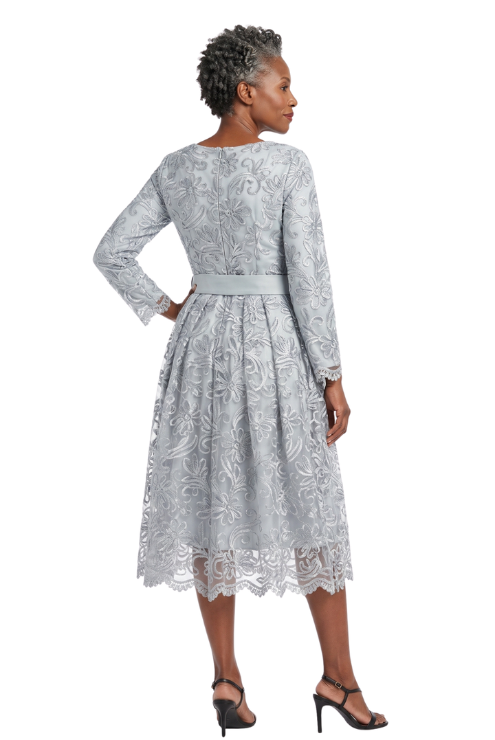 Long Slv Lux Lace A-line Dress w/ Belt - Plus