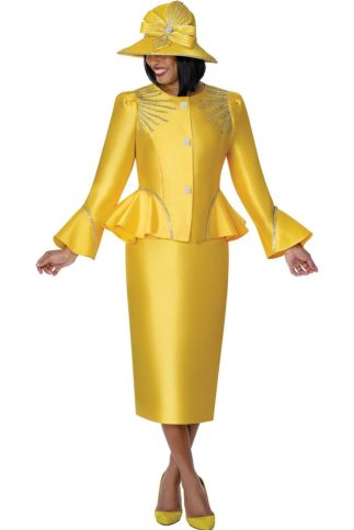 Sunburst Rhinestone Peplum Suit Set in Vibrant Yellow G401742