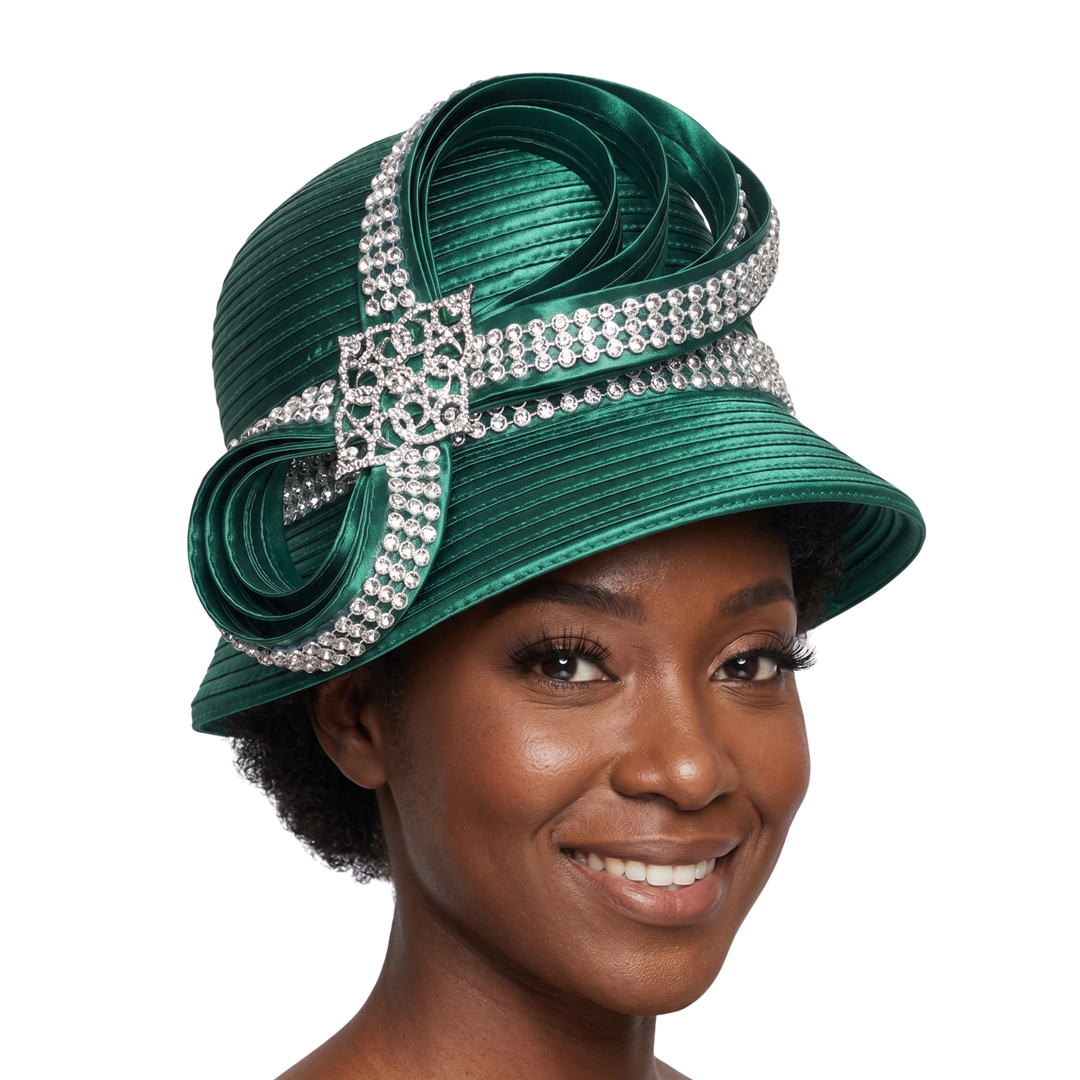 Rhinestoned Bucket Hat in Satin Ribbon