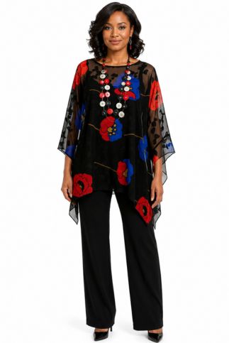 Midnight Floral Elegant Sheer Blouse One Size Fits All  | LIOR