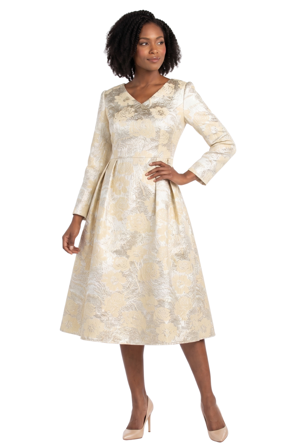 1pc Lux Brocade A-line Dress w/ Cape