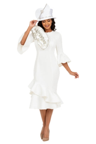 Elegant Scuba Flounce Dress with Sculpted Ruffle A