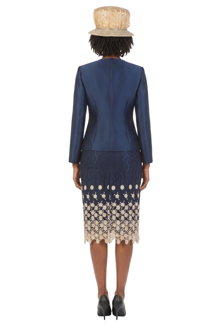 3pc Silk Twill/Lace Combo Two-tone Skirt Suit-Plus