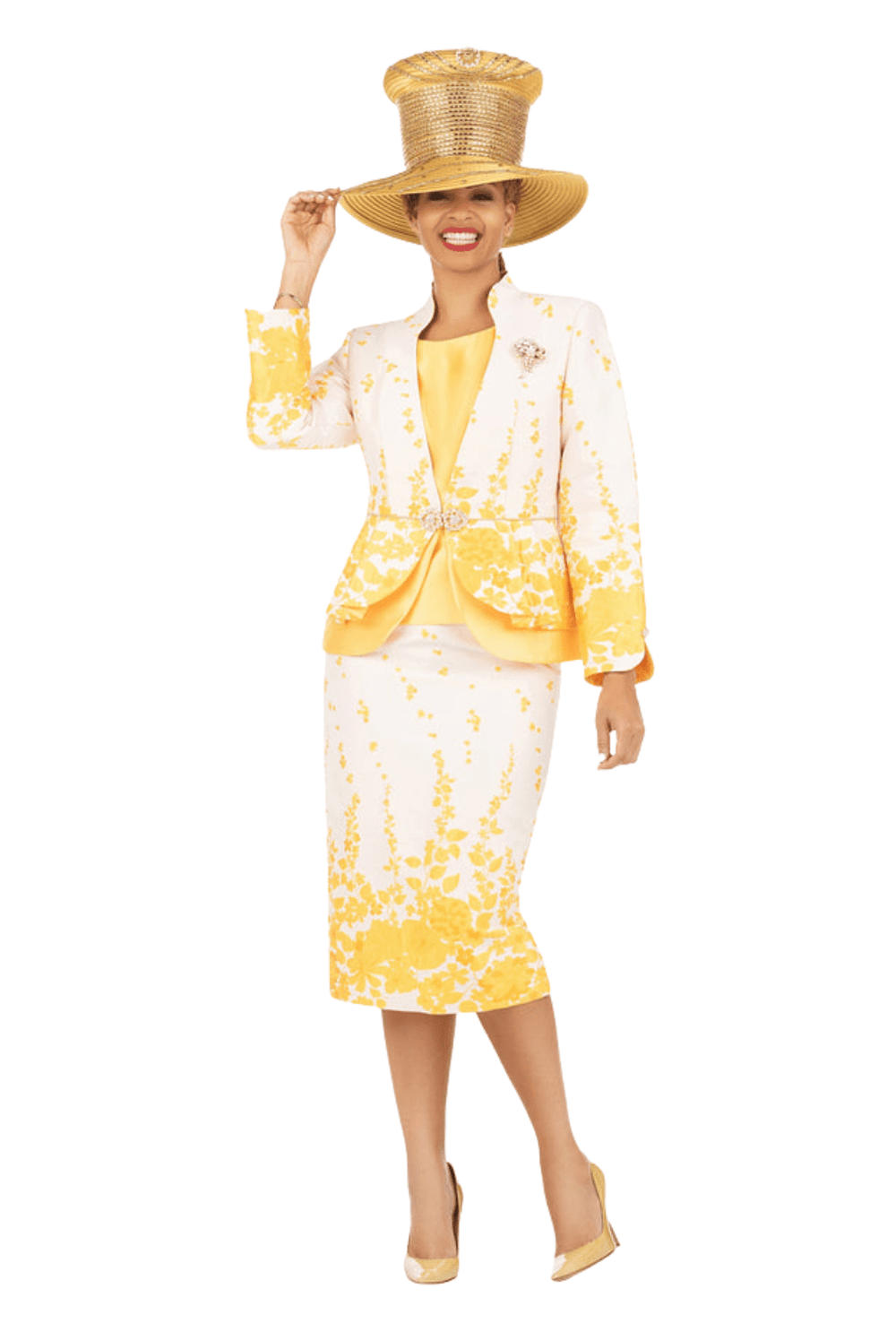 3pc Floral Print Brocade Peplum Jkt Skt Suit - Plus - Especially Yours