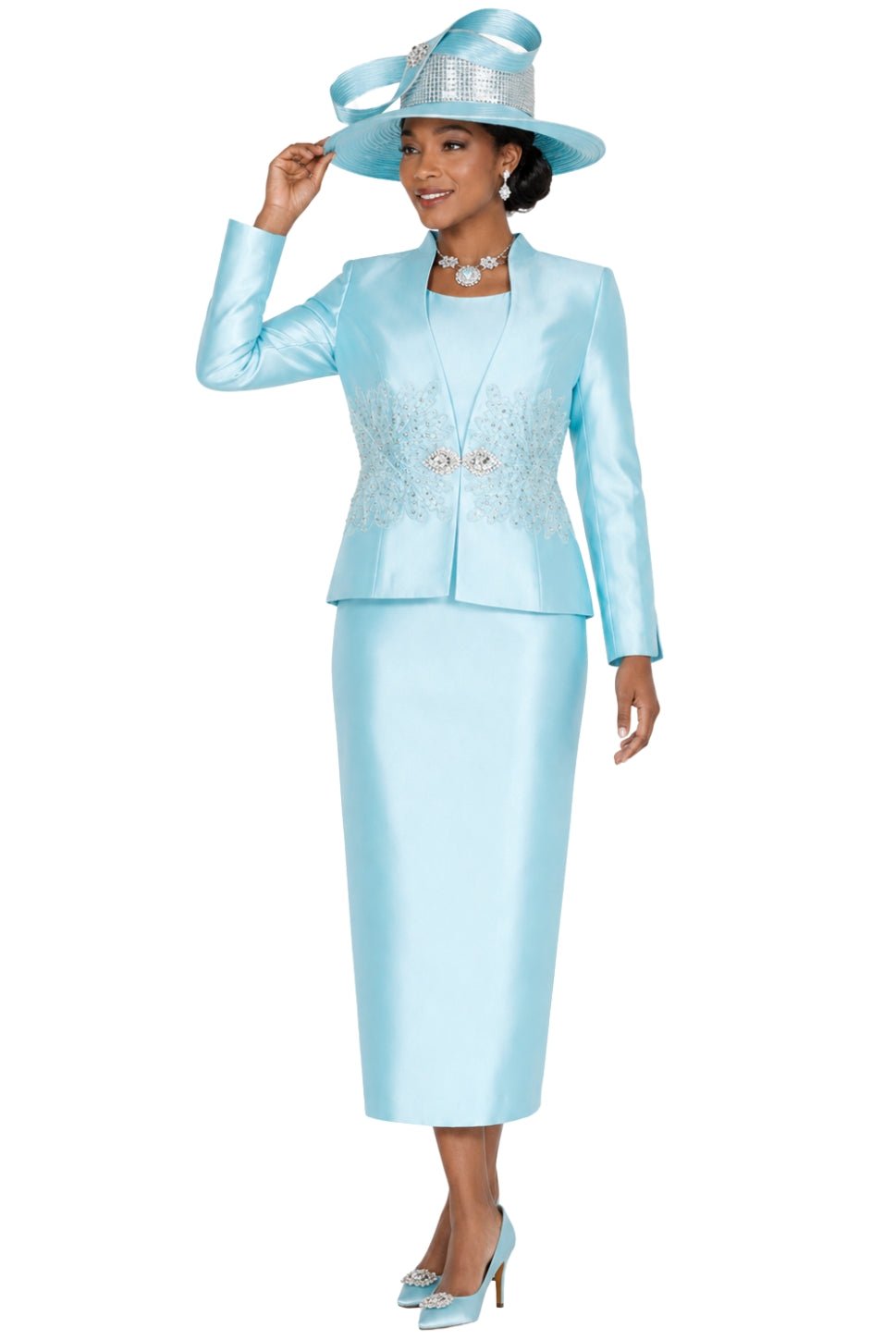 Embellished 3-Piece Twill Satine Jacket, Skirt, and Camisole Set 6406 - Especially Yours