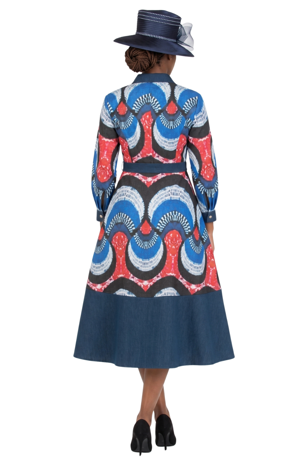 Button Down Denim Shirt Dress in Prints-Plus