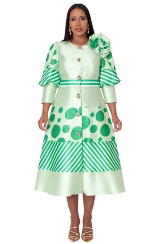 Polka Dot Stripe Bow Detail Midi Dress - 41086