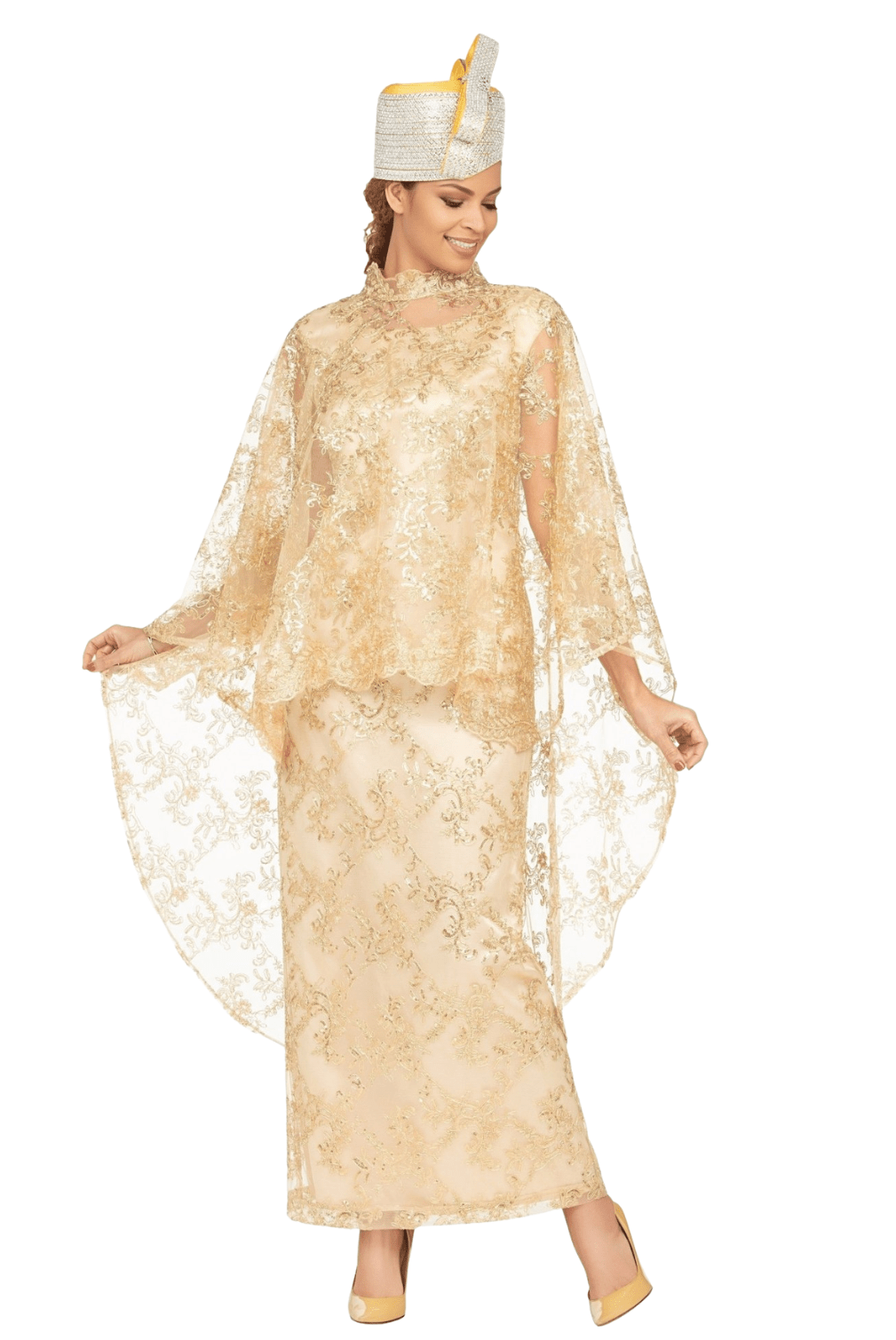 2pc Lux Sequined Lace Drs + Hi - low Cape - Plus - Especially Yours