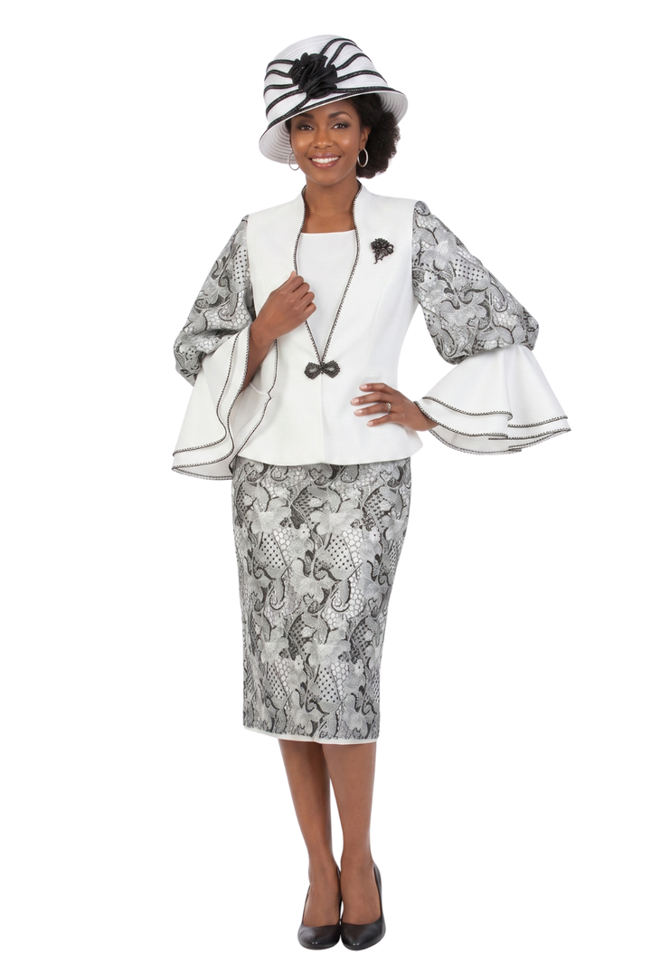 3pc Two-tone Lace Accent Peplum Skt Suit-Plus