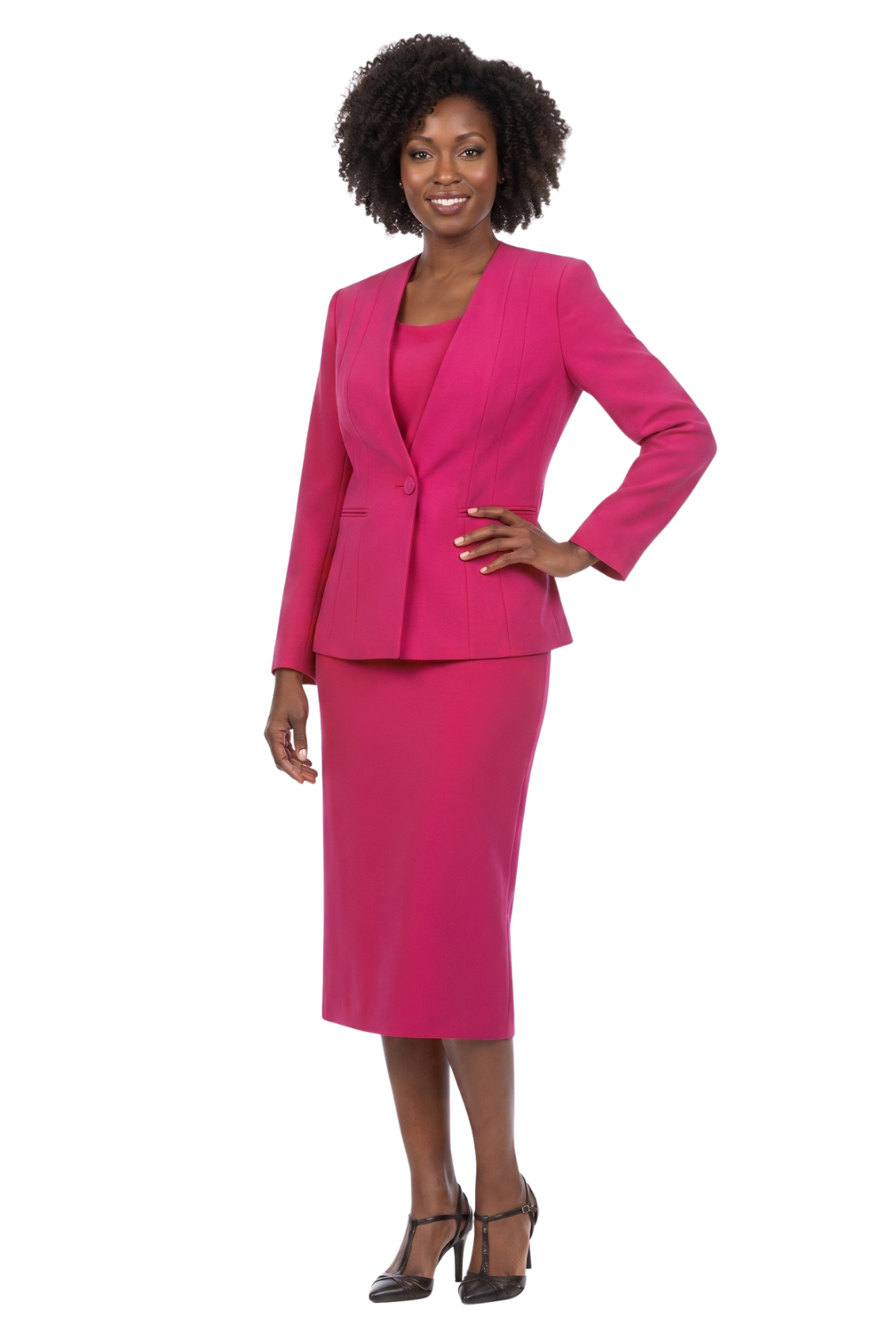 3pc Collarless Clean Lines Detailed Skirt Suit