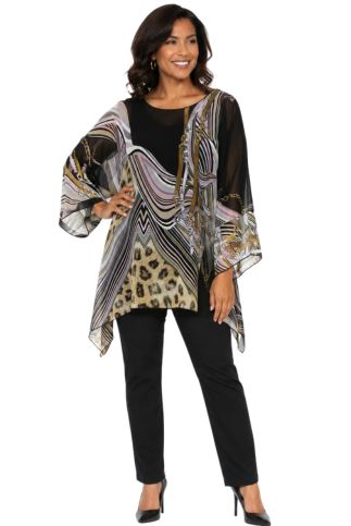 LIOR Women's One Size Fits All  Brown Marble Animal Sheer Blouse