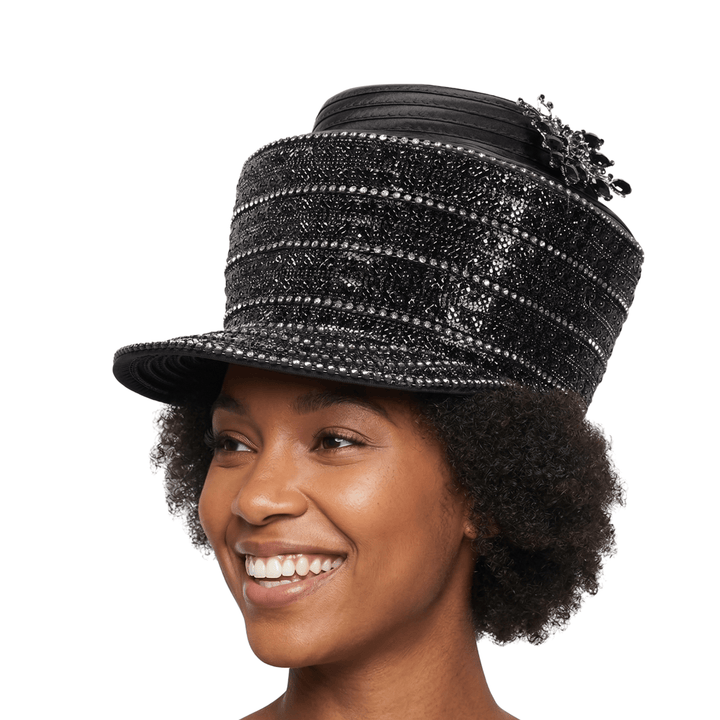 Pearl & Rhinestone Banded Cap Church Hat - Especially Yours