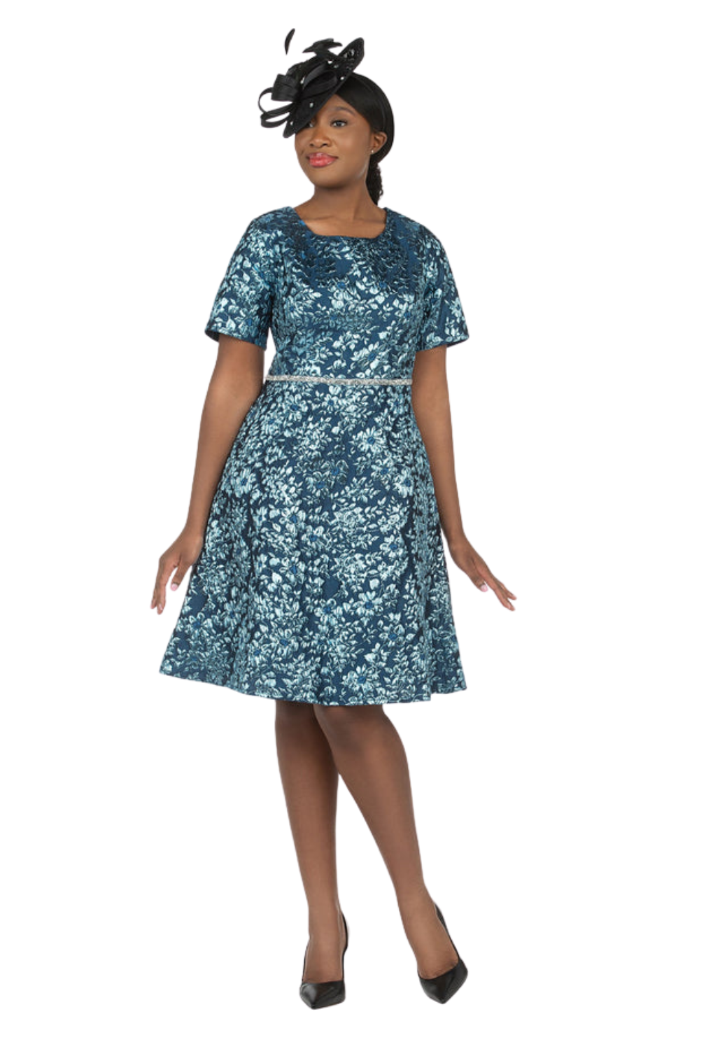 Short Slv Brocade A-line Dress