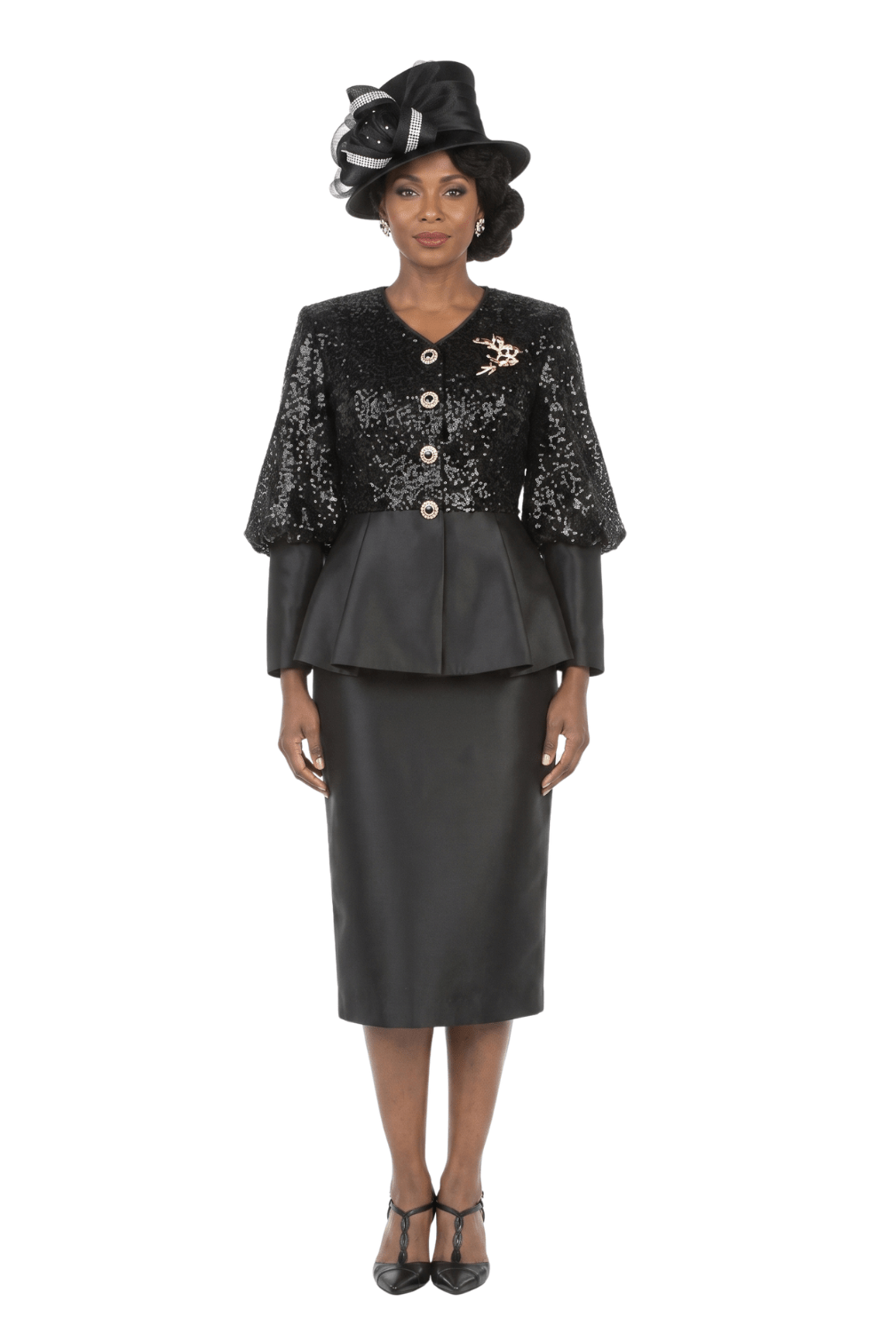 2pc Silky Twill Skt Suit w/ Seq Jkt and Brch - Especially Yours