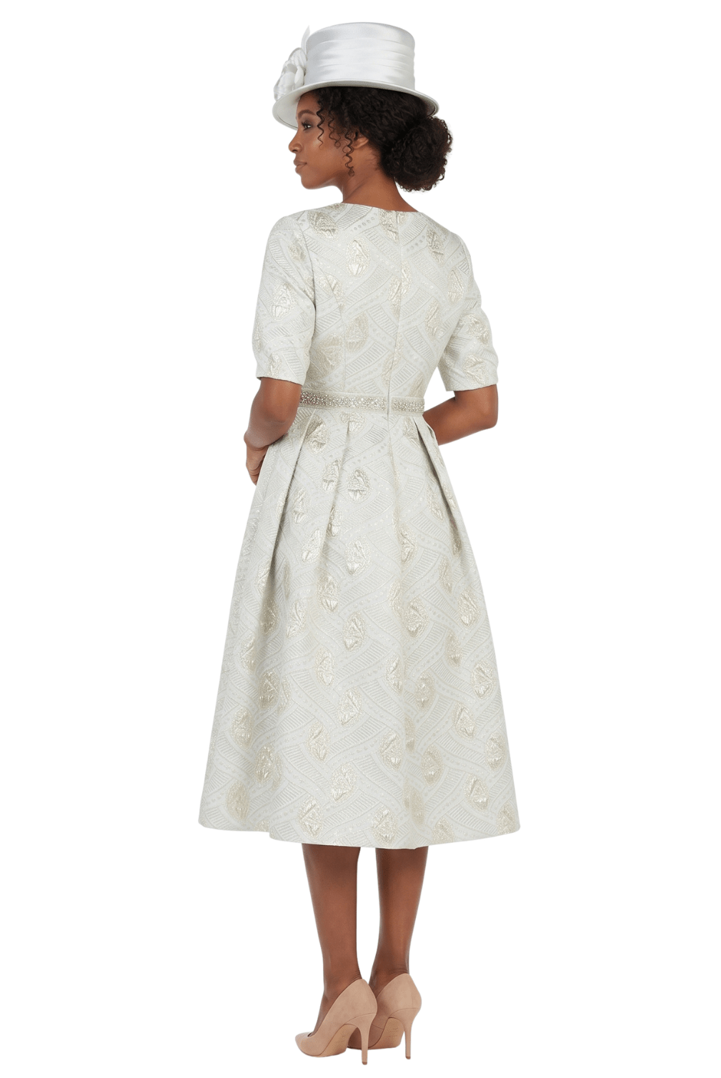 Short Slv Mtlc Brcd A-line Drs w/ Waistline-Plus - Especially Yours