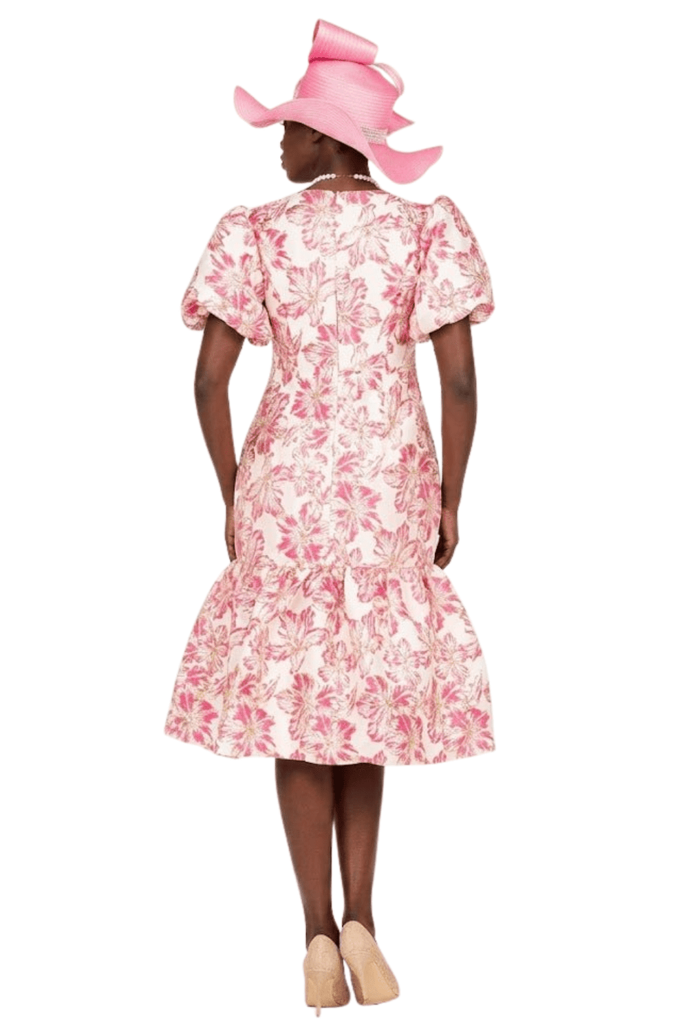 Floral Brocade Short Balloon Slv Mermaid Dress - Especially Yours