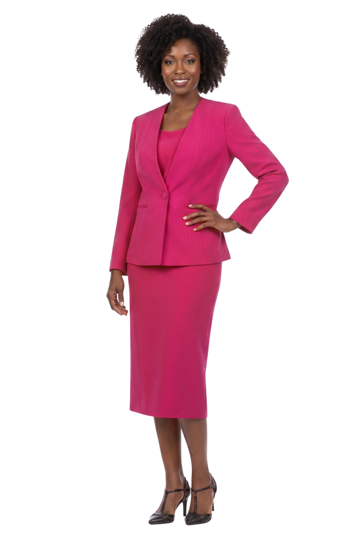 3pc Collarless Clean Lines Detailed Skirt Suit - Plus Size