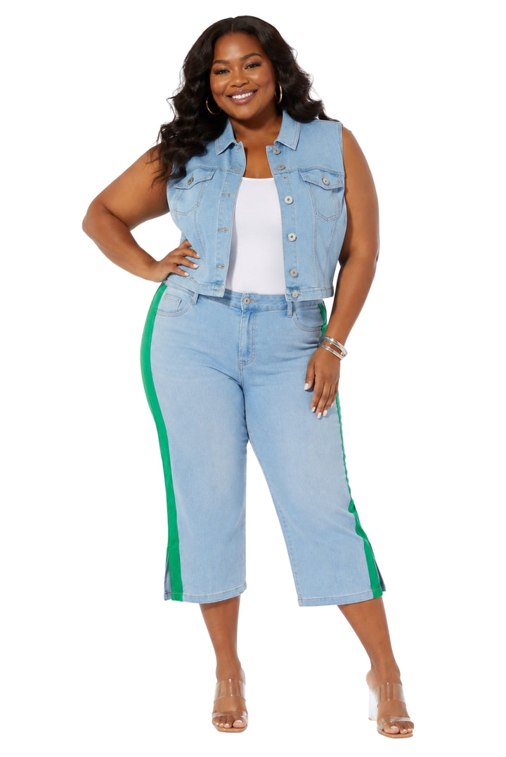 Trimmed Crop Denim Vest by Studio EY