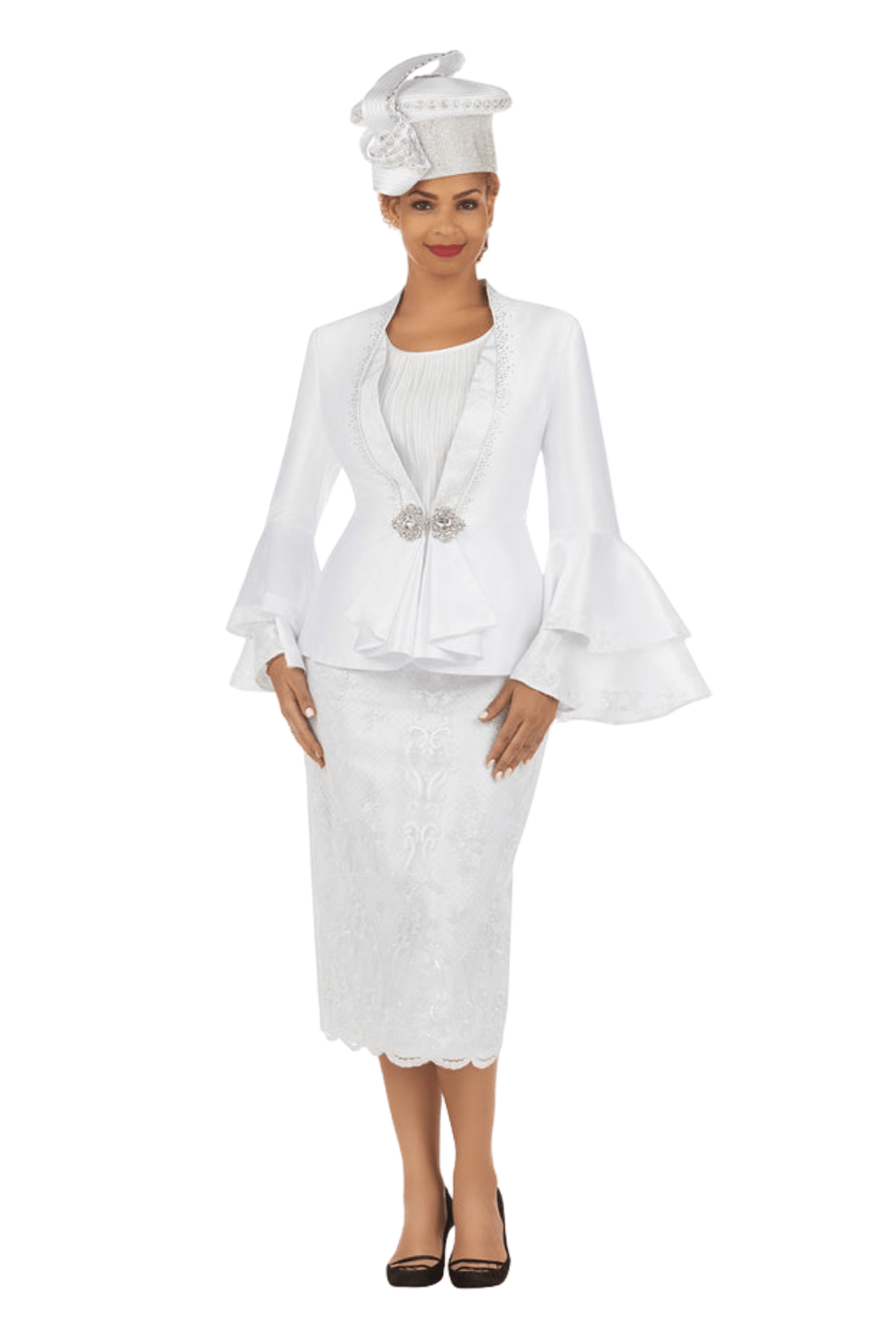 2pc Silky Twl+Lux Lace Skt Suit w/ Bell Slv Dtl - Especially Yours