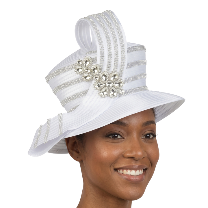 High Crown Rhstn Strip Hat w/ Brooch