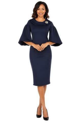 Scuba Shift Dress w/ Portrait Collar&Ballon Slv