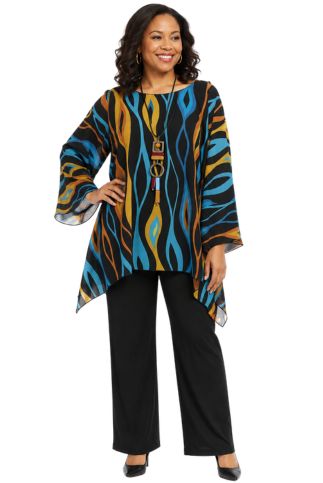 Multi Flame Print Sheer Long Sleeve Layering Top Flowy One Size LIOR