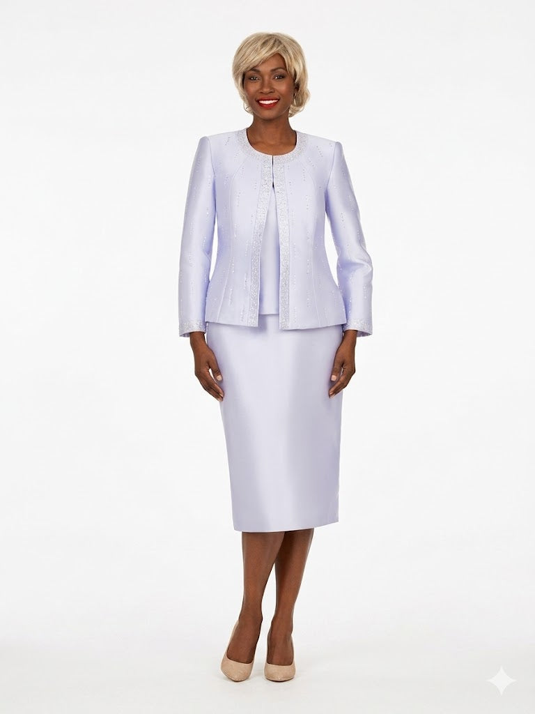 3pc Silky Twill Skt Suit w/ Meteoric Stones-Plus