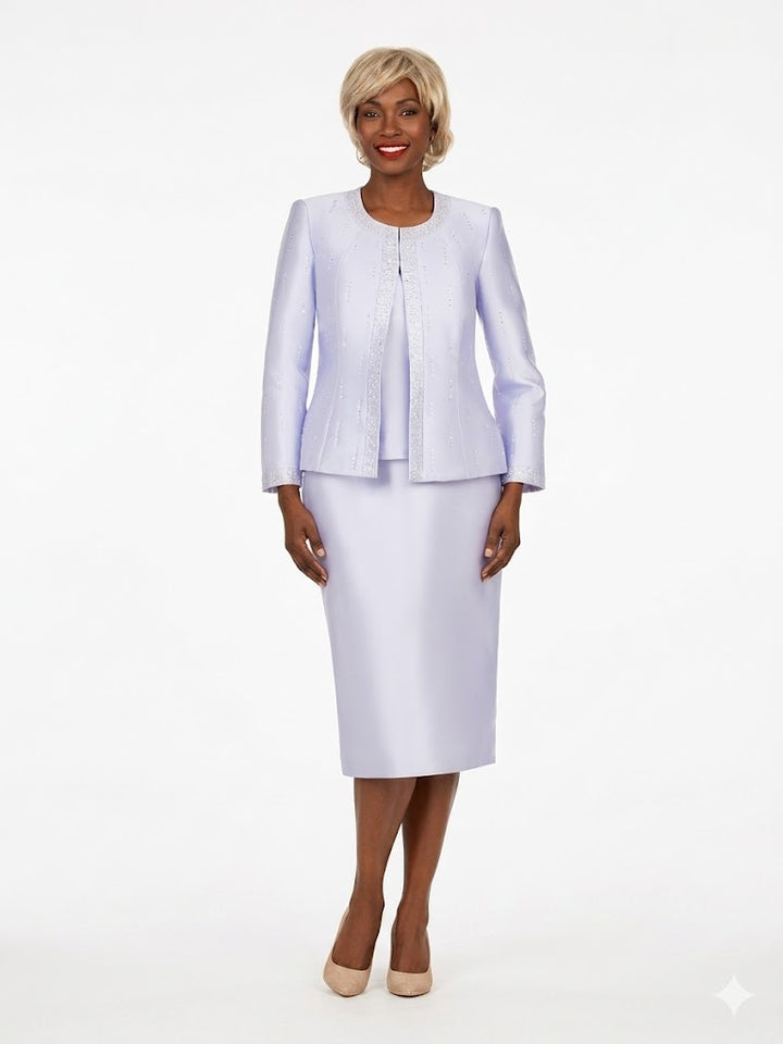 3pc Silky Twill Skt Suit w/ Meteoric Stones-Plus