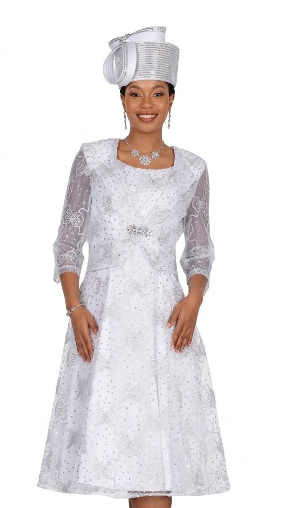 White Organza Church Dress with Rhinestone Brooch - Champagne Italy - Especially Yours