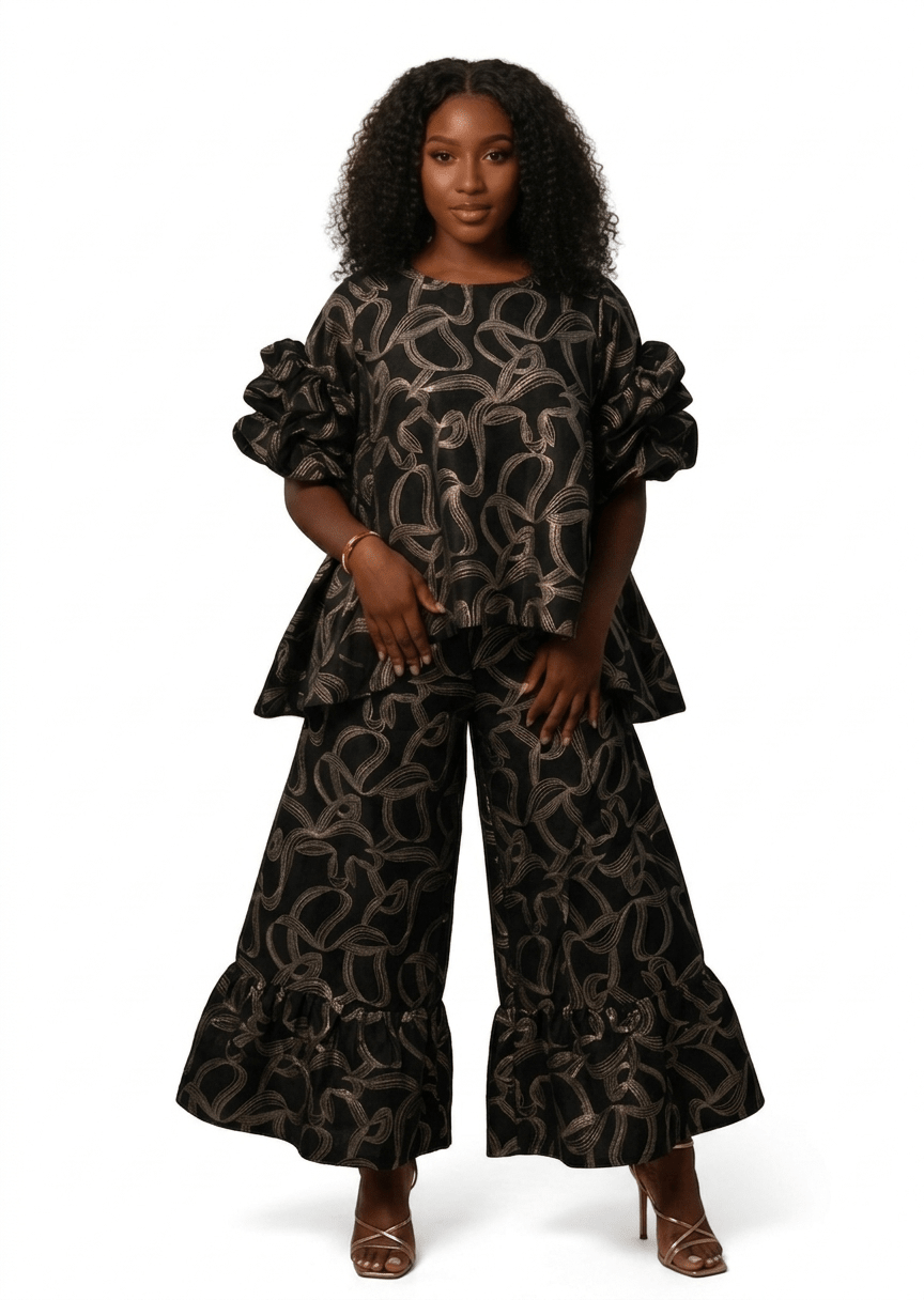 Ebony & Gold Sculptural Peplum Set - Especially Yours
