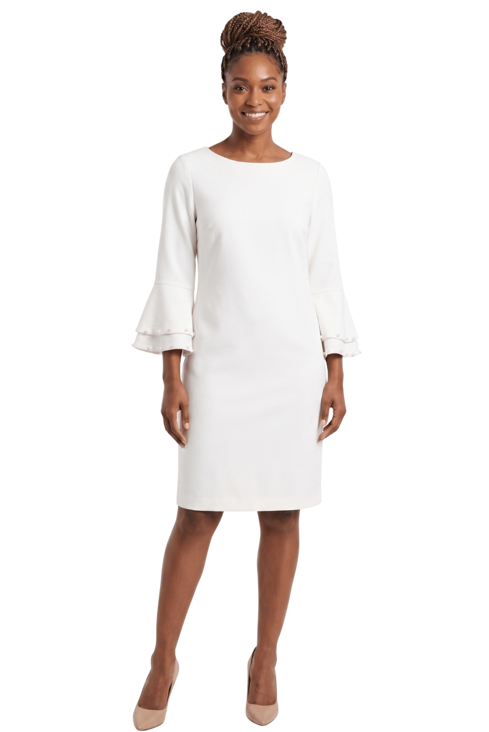 Pearl Trim Bell Sleeve Sheath Dress by Divine Apparel - Especially Yours