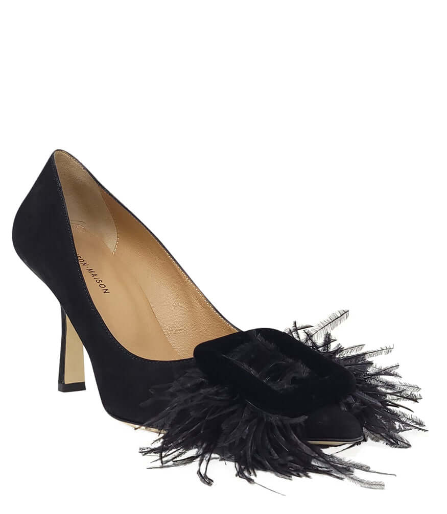 Black Suede Feather Heel Pump - Especially Yours