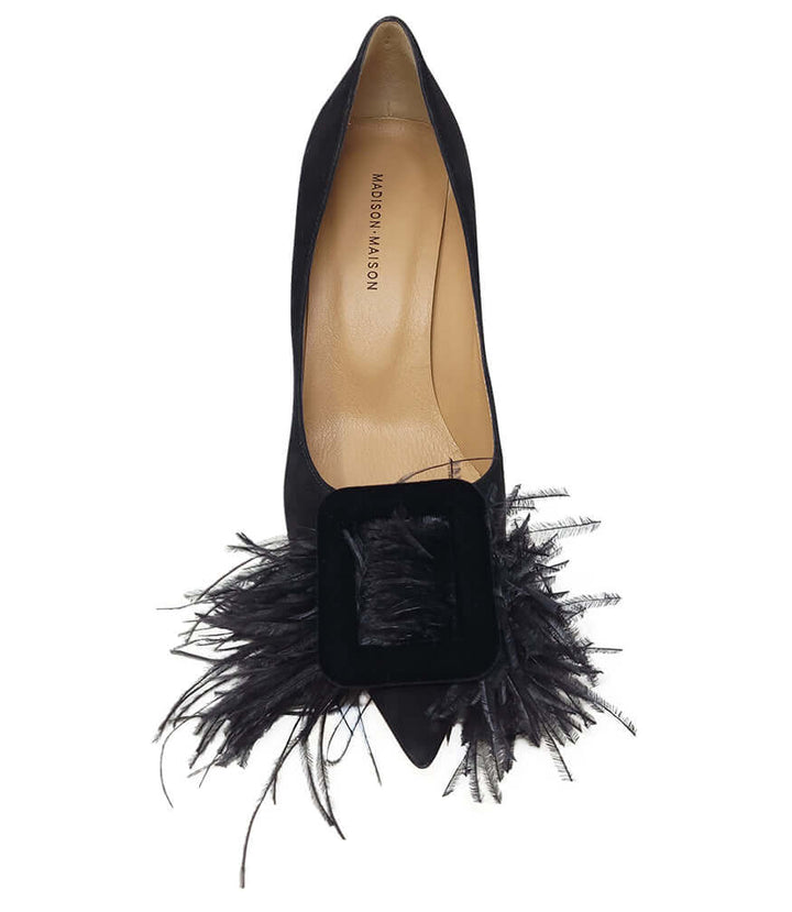 Black Suede Feather Heel Pump - Especially Yours